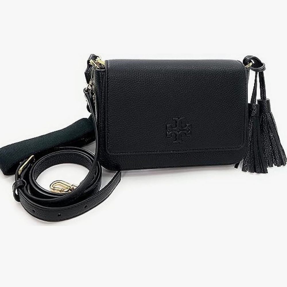 Tory Burch - Thea Flap Black With Gold Hardware Leather Women's Crossbody Bag